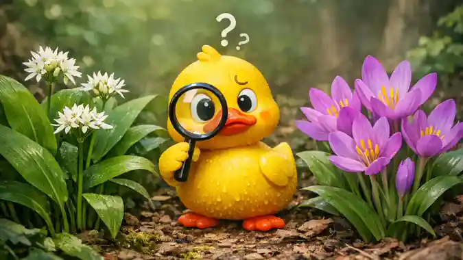 Comparaison visuelle entre une feuille d'ail des ours avec pétiole et une touffe de colchique d'automne